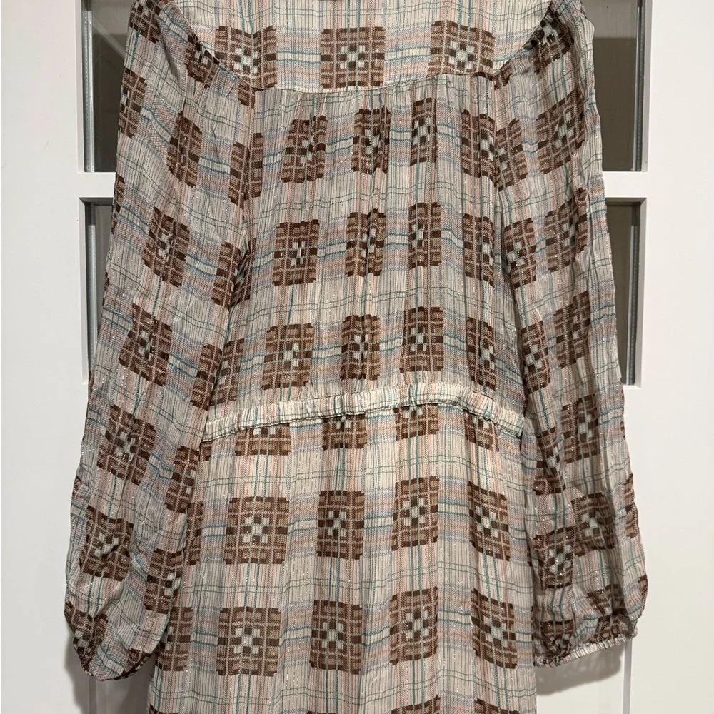 Anthropologie Elizabeth Brown and Cream Long Maxi Sleeve Dress ⭐️ STUNNING! - Picture 7 of 9